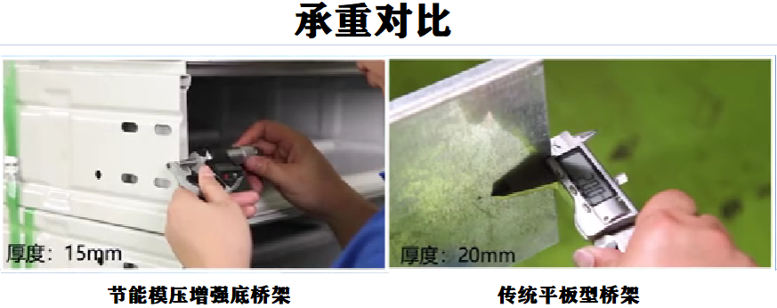 平板桥架与模压增强底桥架承重对比